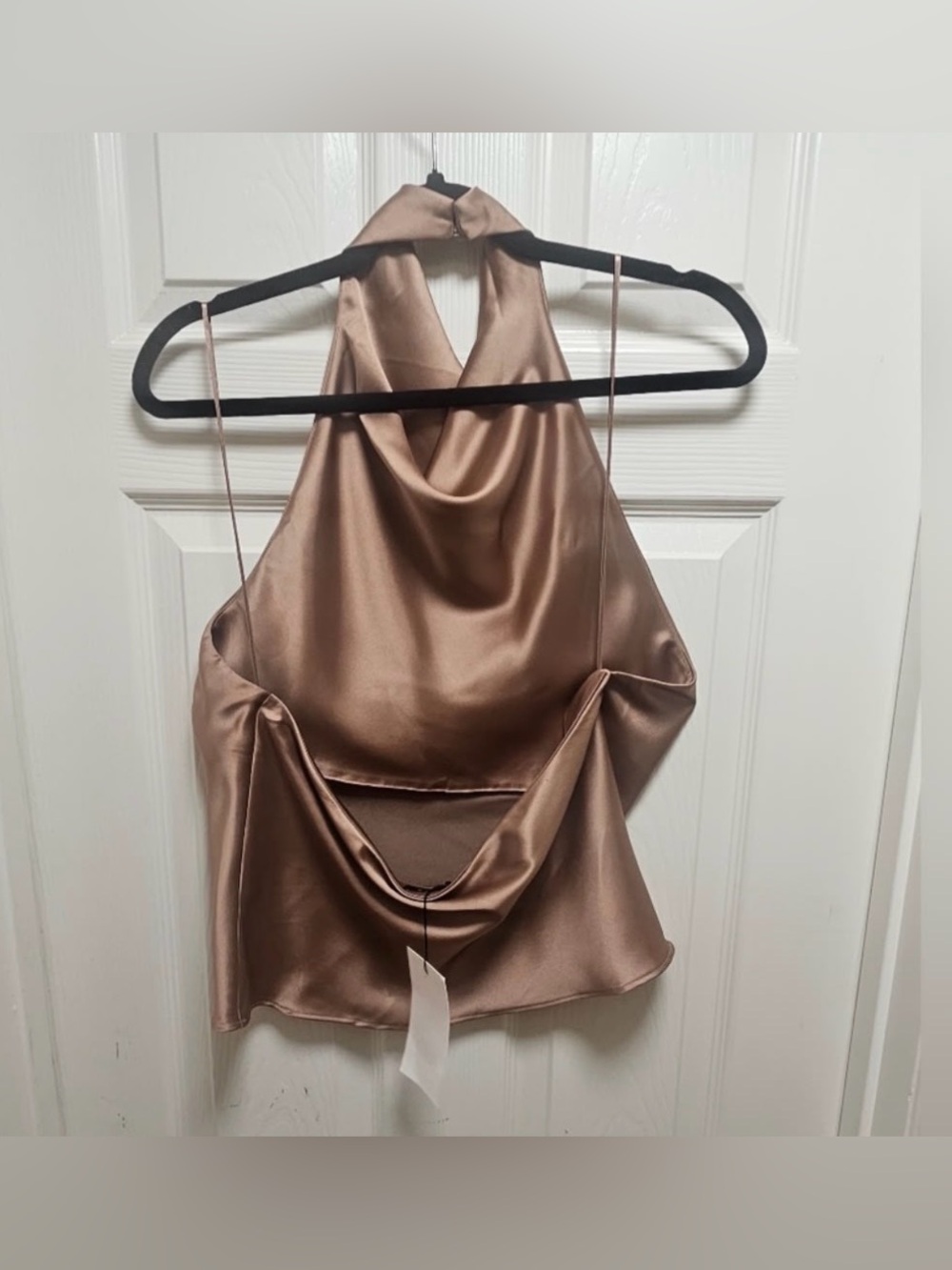 ZARA Brown Satin Halter Top Size L Sleeveless High Neck - Picture 3 of 5